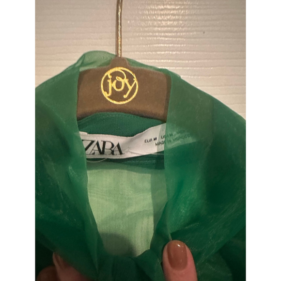 Women's ZARA Green Organza Bow Blouse M - Picture 4 of 4